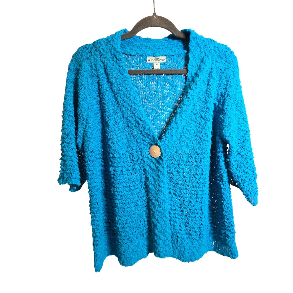 Windiβ River Blue Textured Knit Open Front Cardigan Sweater Women M